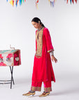 Sakhi Hot Pink Long Yoke Velvet Kurta Set