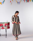 Sakhi Black And White Stripe Kurta Set