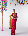 Sakhi Hot Pink- Yellow Printed Saree Set