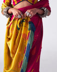 Sakhi Hot Pink- Yellow Printed Saree Set