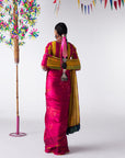 Sakhi Hot Pink- Yellow Printed Saree Set