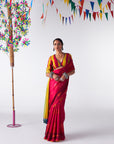 Sakhi Hot Pink- Yellow Printed Saree Set