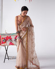 Sakhi Ivory Tissue Jaal Embroidered Saree Set