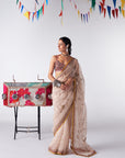 Sakhi Ivory Tissue Jaal Embroidered Saree Set