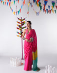 Sakhi Pink Stripe Crepe Embroidered Saree Set