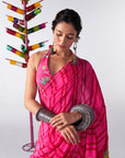 Sakhi Pink Stripe Crepe Embroidered Saree Set