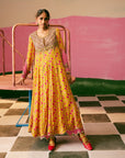 Sakhi Yellow Phulkari Short Yoke Anarkali Set