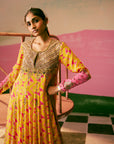 Sakhi Yellow Phulkari Short Yoke Anarkali Set