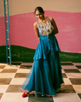 Sakhi Teal Blue Peplum Sharara Set