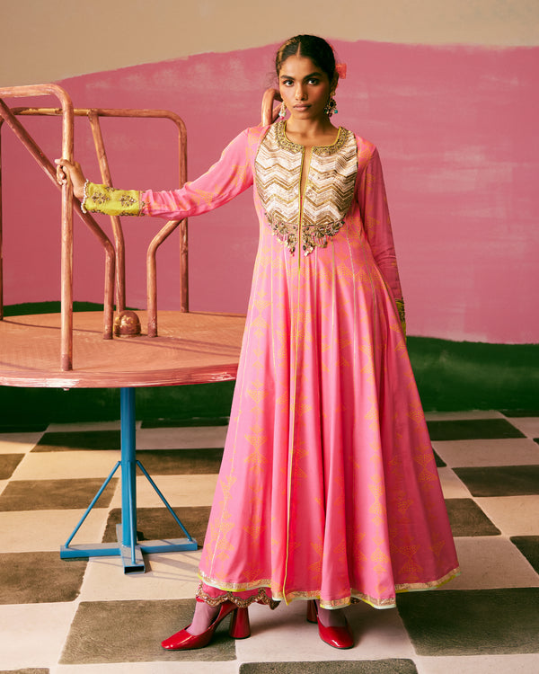 Sakhi Hot Pink Jacket Anarkali Set