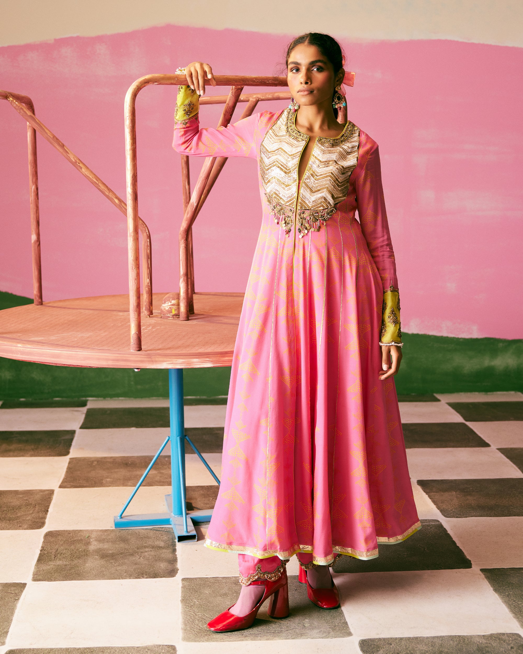 Sakhi Hot Pink Jacket Anarkali Set