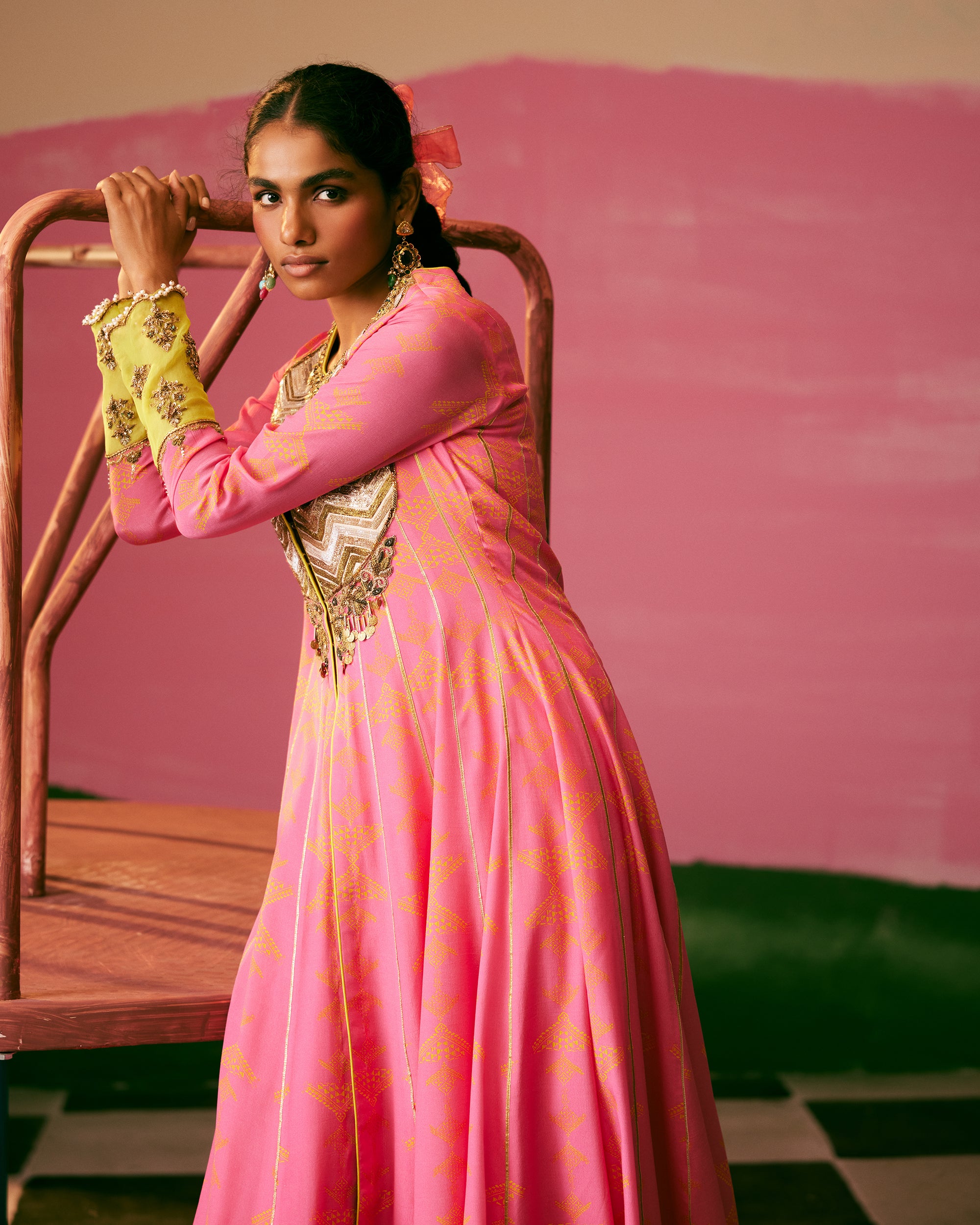 Sakhi Hot Pink Jacket Anarkali Set