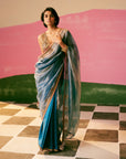 Sakhi Teal Blue Tissue Silk Saree