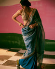 Sakhi Teal Blue Tissue Silk Saree