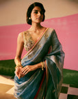 Sakhi Teal Blue Tissue Silk Saree