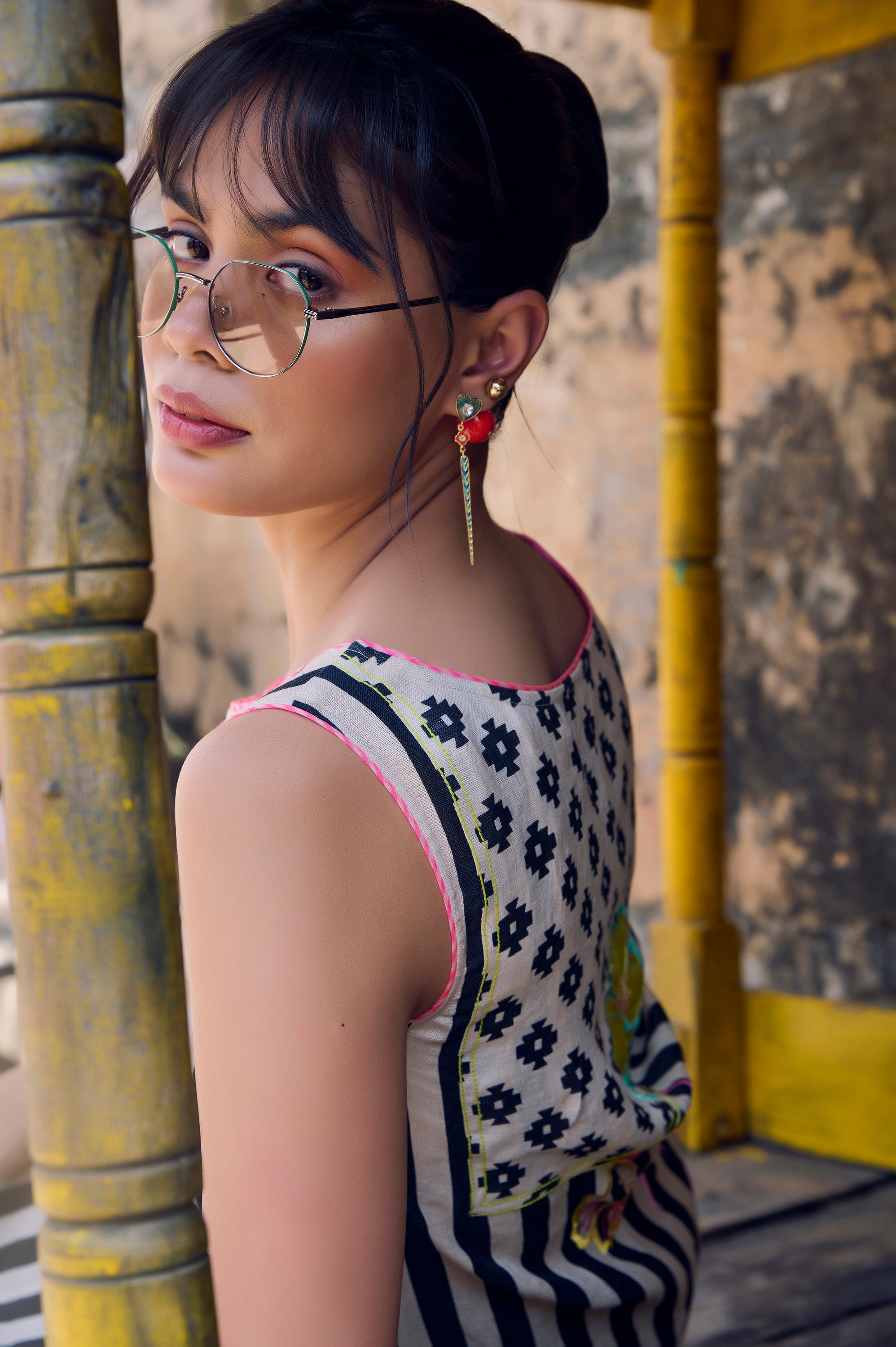 Safar Stripe Embroidered A-Line Kurta Set