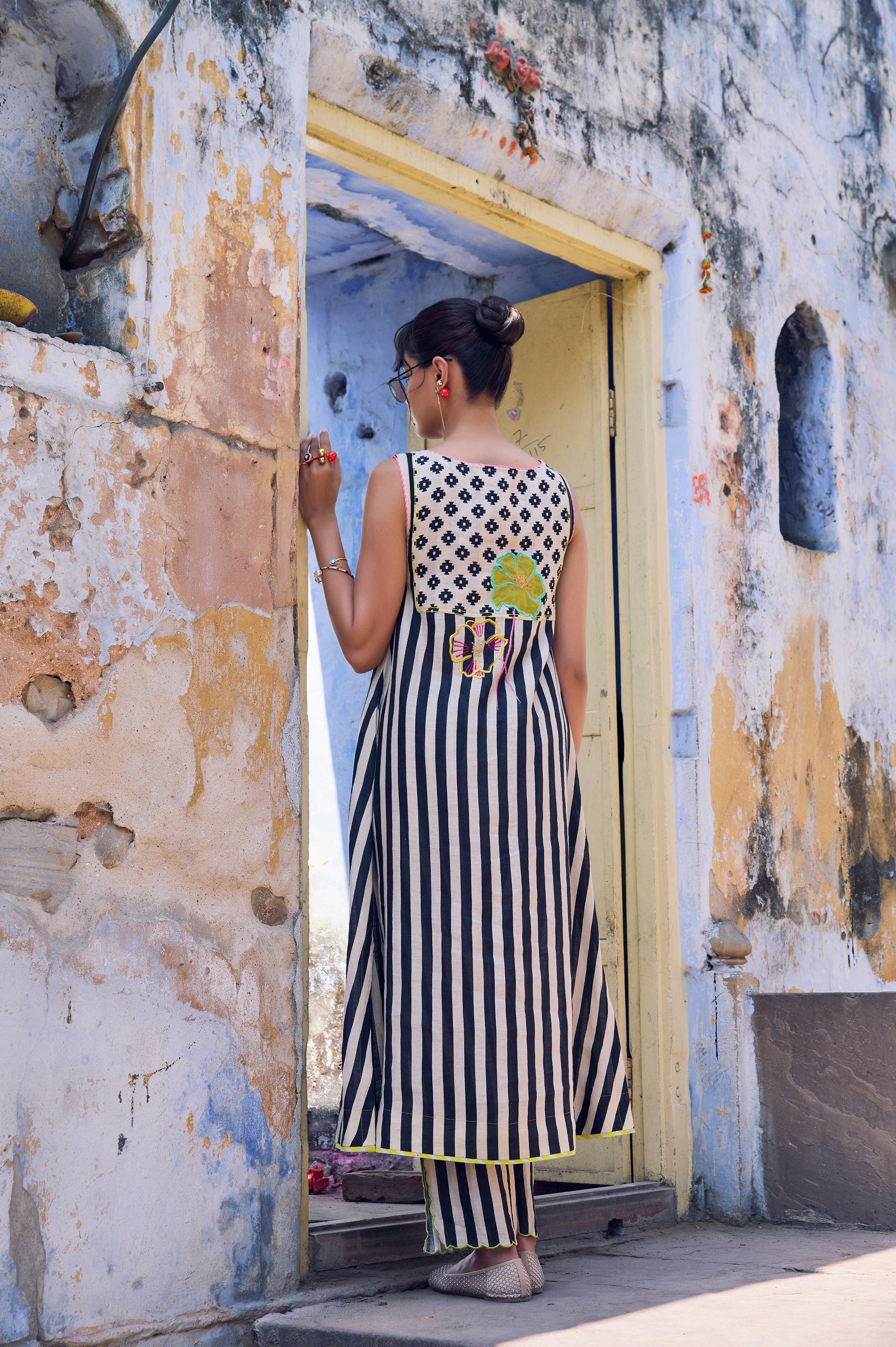 Safar Stripe Embroidered A-Line Kurta Set