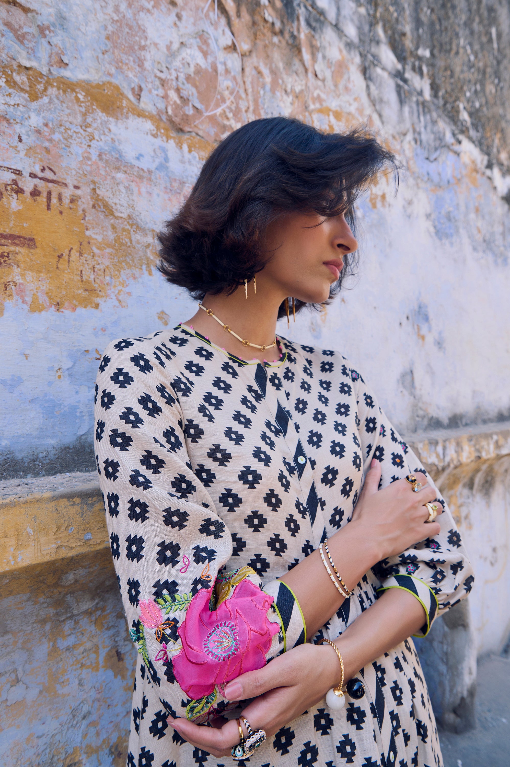Safar Center Puckering Linen Kurta Set