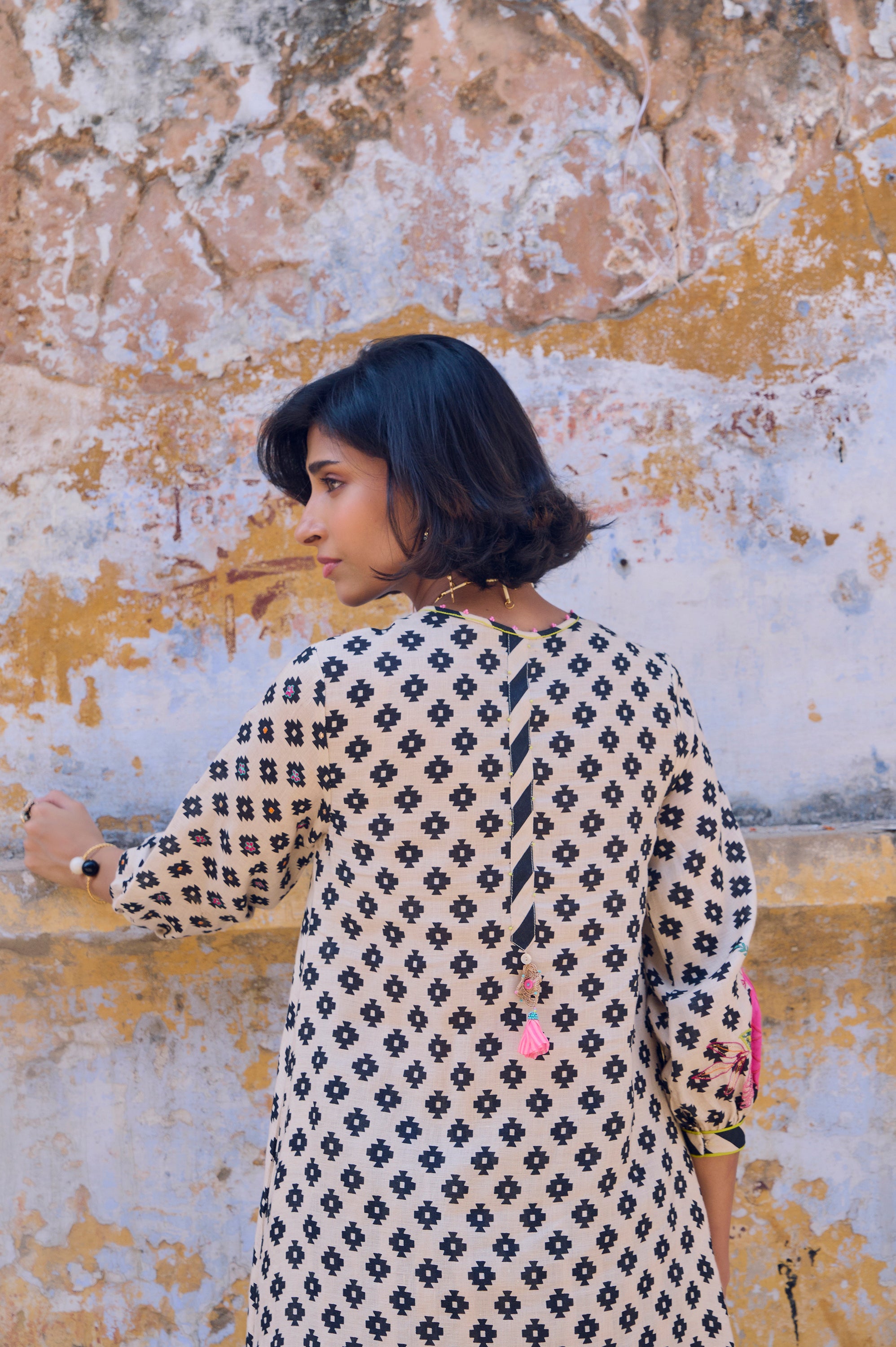 Safar Center Puckering Linen Kurta Set