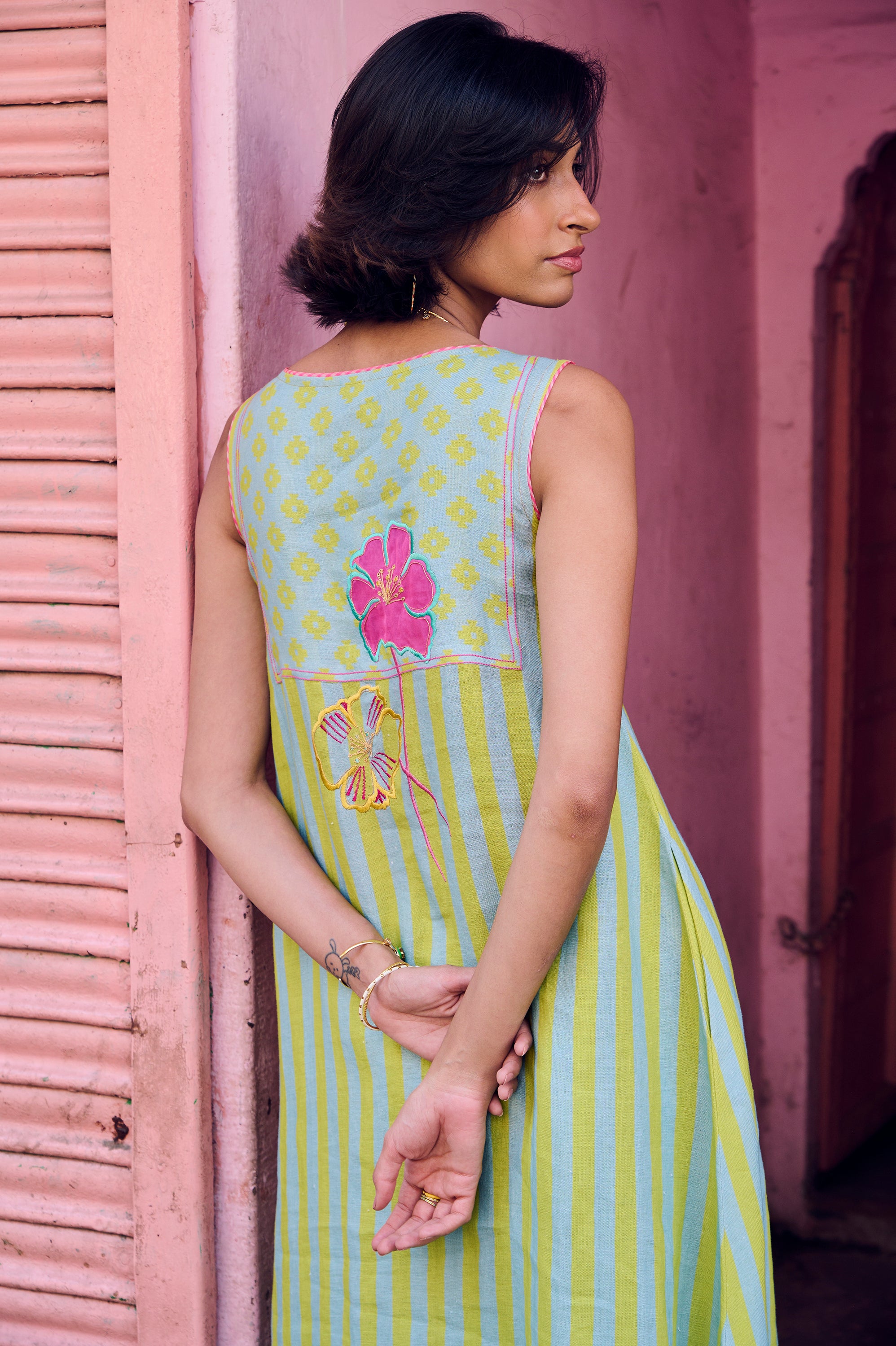 Safar Stripe Embroidered A-Line Kurta Set
