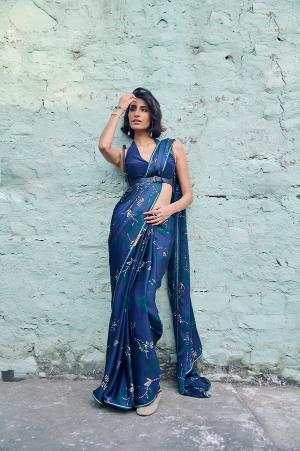 Safar Midnight Blue Printed Saree