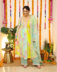 Lime Yellow Orchid Front Pleat Sakshi Sindhwani Kurta Set