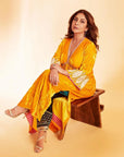 Mustard Yellow Bell Sleeve Shefali Shah Silk Velvet Kurta Set