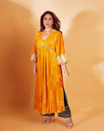 Mustard Yellow Bell Sleeve Shefali Shah Silk Velvet Kurta Set