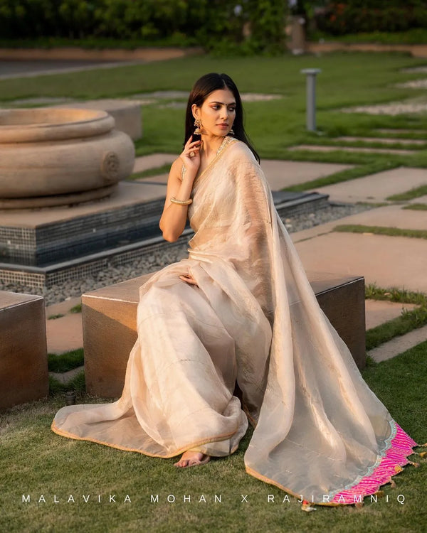 Malvika Mohnan Fariba Ivory Golden Tissue Sari Set