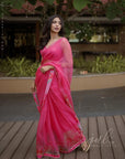 Gul Fushia Rose Pink Aishwariya Lekshmi Floral Printed Organza Sari