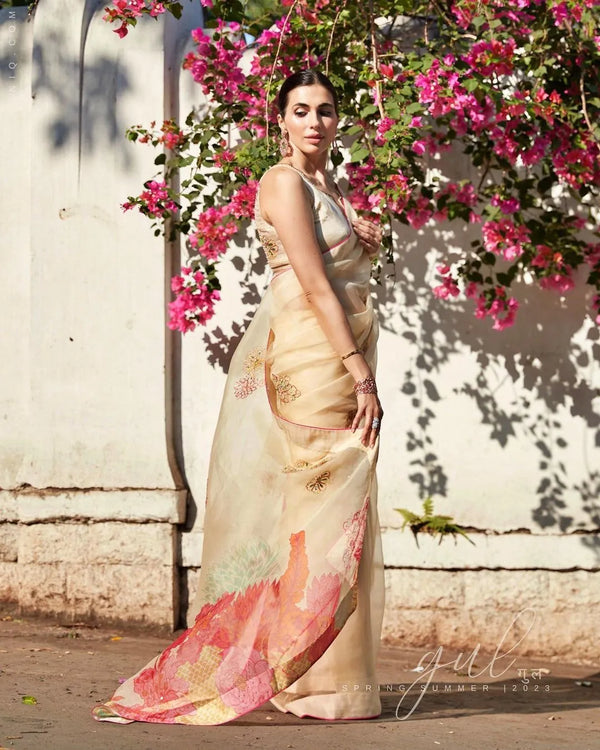 Prerna Goel Gul Ivory Floral  Organza Sari