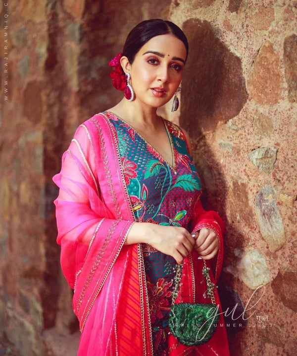 Sanjana Batra Gul Teal Floral Crepe  Gharara Set