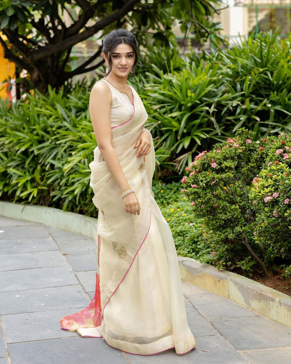 Krithi Shetty Gul Ivory Floral  Organza Sari