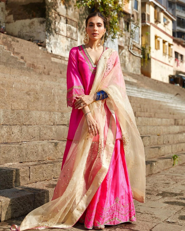 Prerna Goel Gul Hot Pink Silk Sharara Set