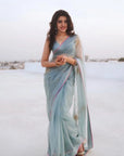 Gul Ice Blue Sequin Krithi Shetty Flower Sari