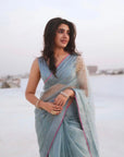 Gul Ice Blue Sequin Krithi Shetty Flower Sari