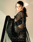 Black Sequin Flower Sara Ali Khan Sari with Waistcoat Blouse