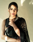 Black Sequin Flower Sara Ali Khan Sari with Waistcoat Blouse