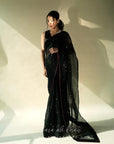 Black Sequin Flower Sara Ali Khan Sari with Waistcoat Blouse