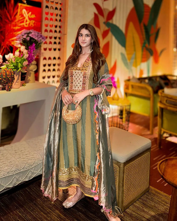 Meher Taluja Khel  Olive Green Yoke Embellished Kurta Set