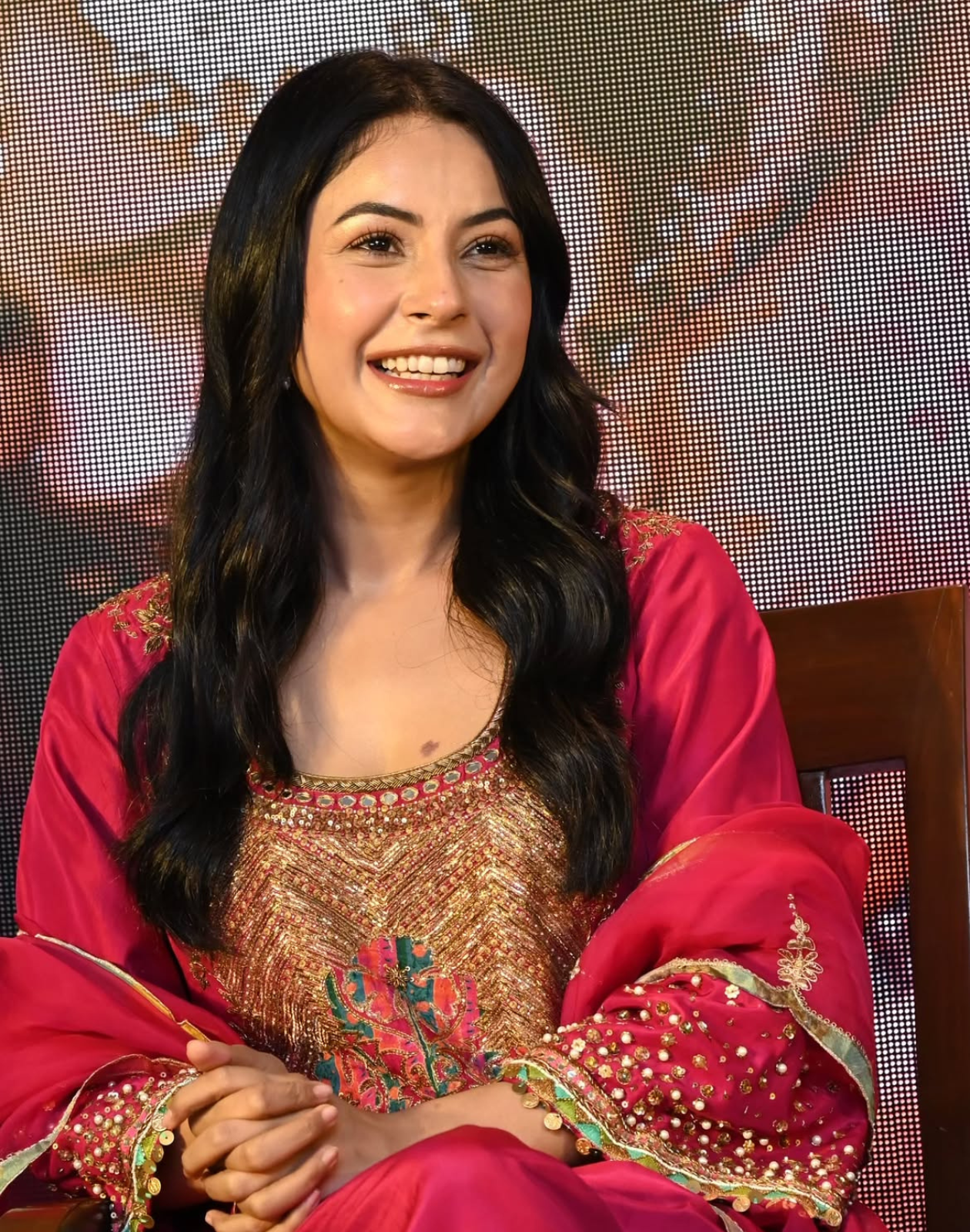 Shehnaz Gill Ruby Magenta Yoke Boota Kurta set
