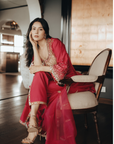 Shehnaz Gill Jester Red Yoke Boota Kurta set