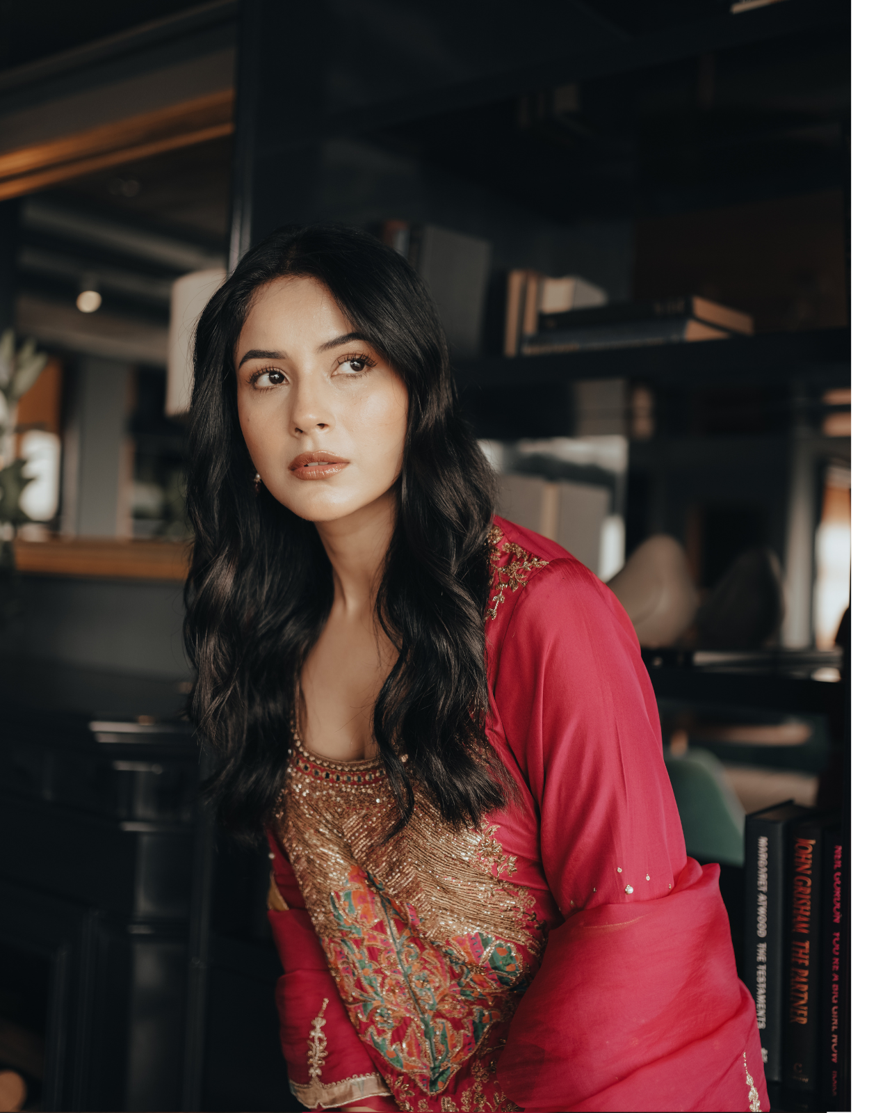 Shehnaz Gill Jester Red Yoke Boota Kurta set