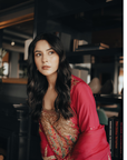 Shehnaz Gill Jester Red Yoke Boota Kurta set