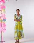 Sakhi Powder Blue- Bright Lime Highlight Kaftan Kurta Set