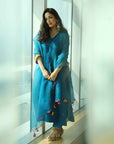 Yami Gautam Teal Blue Silk Booti Kaftan Kurta Set