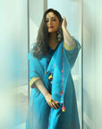 Yami Gautam Teal Blue Silk Booti Kaftan Kurta Set