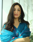 Yami Gautam Teal Blue Silk Booti Kaftan Kurta Set