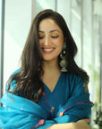 Yami Gautam Teal Blue Silk Booti Kaftan Kurta Set