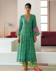 Zyra Green Gultara Printed Side Kali Kurta Set
